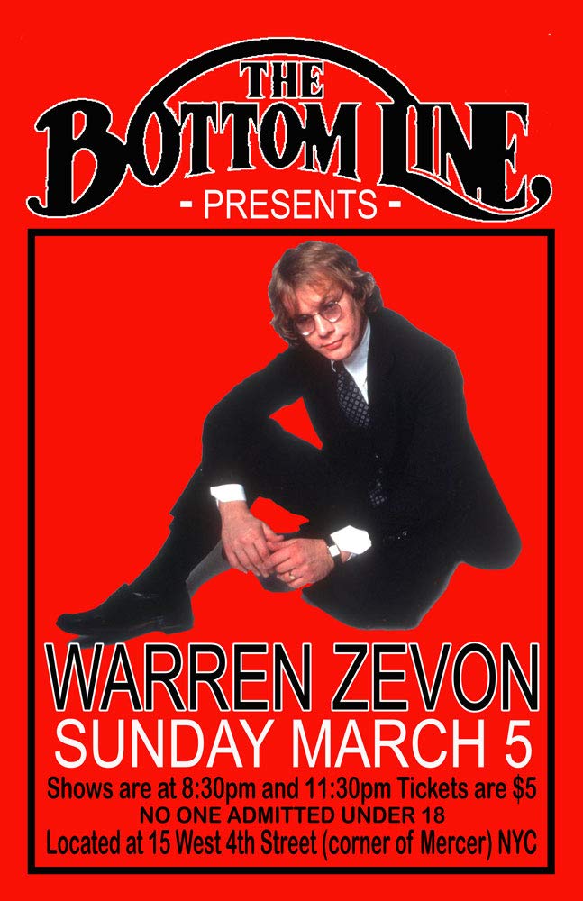 Amazon.com: WARREN ZEVON REPLICA 1978 CONCERT POSTER: Posters & Prints